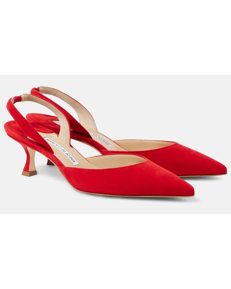 Manolo Blahnik Slingback-Pumps Carolyne Gala Val aus Veloursleder Rot