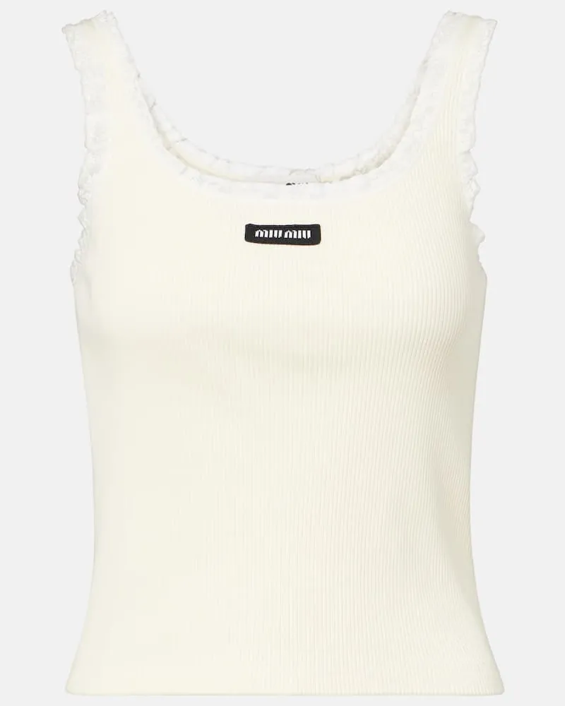 Miu Miu Top aus Baumwolle mit Spitze Weiß