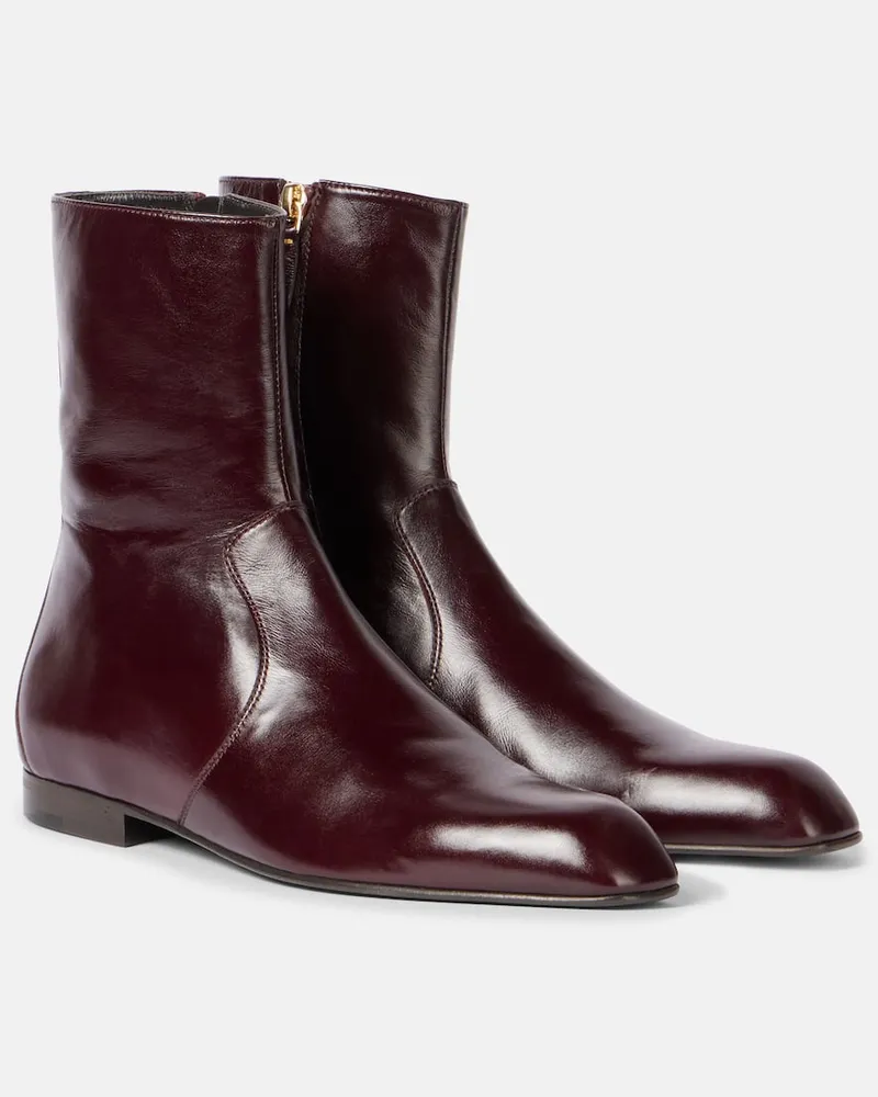 KHAITE Ankle Boots Colt aus Leder Burgunderrot