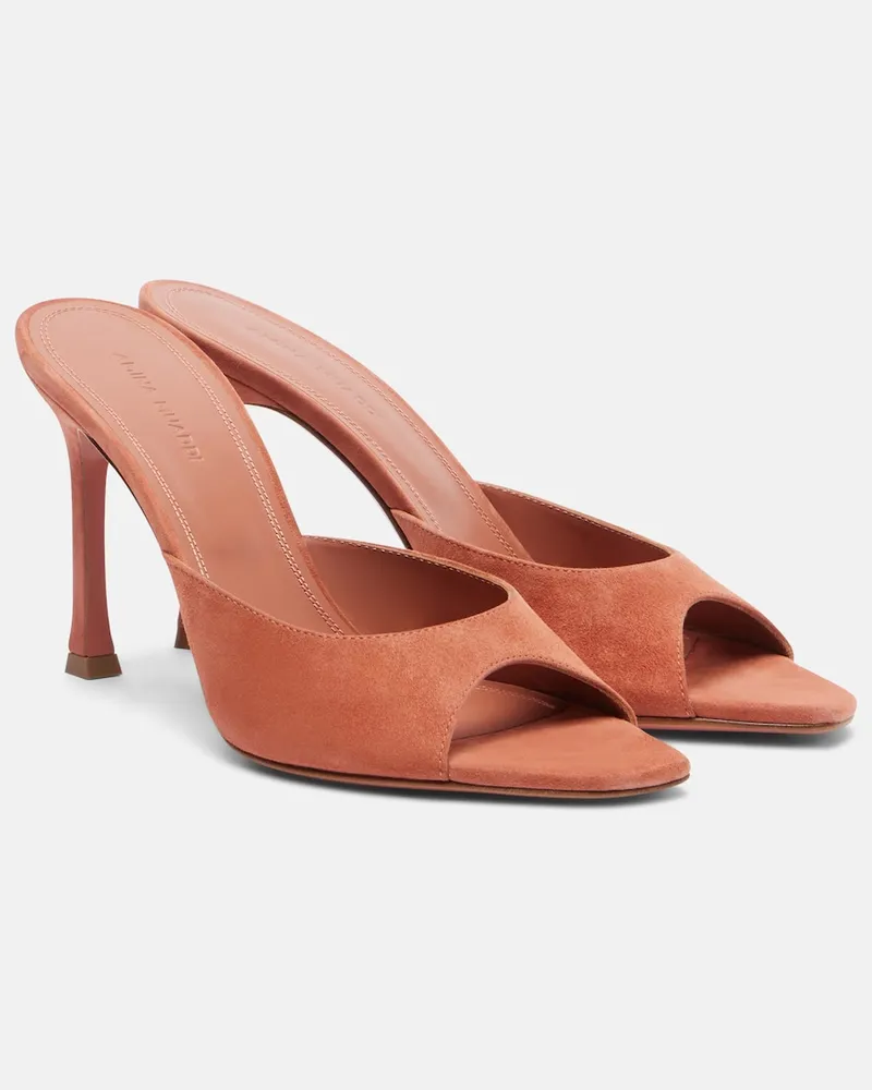 Amina Muaddi Pantoletten Alexa aus Veloursleder Braun