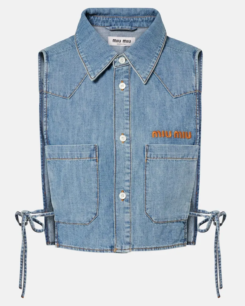 Miu Miu Cropped-Top aus Chambray Blau