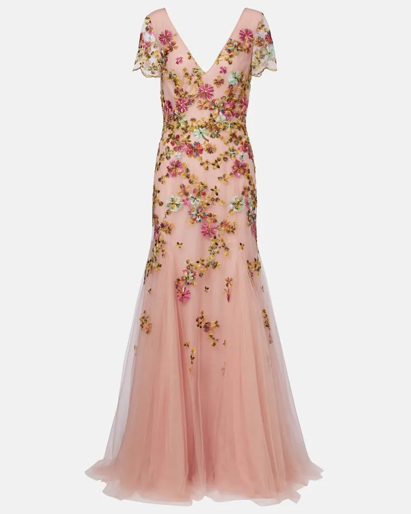 COSTARELLOS Bestickte Robe Polina aus Tüll Rosa