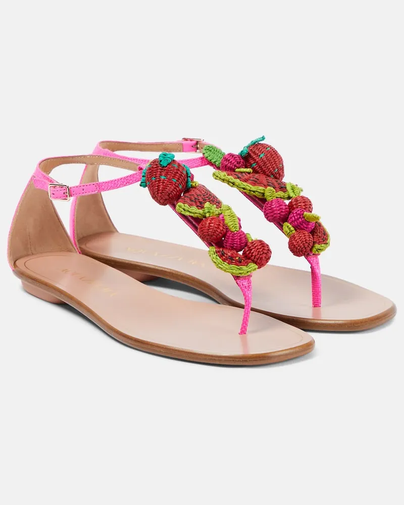 Aquazzura Sandalen Strawberry Punch aus Raffiabast Rosa