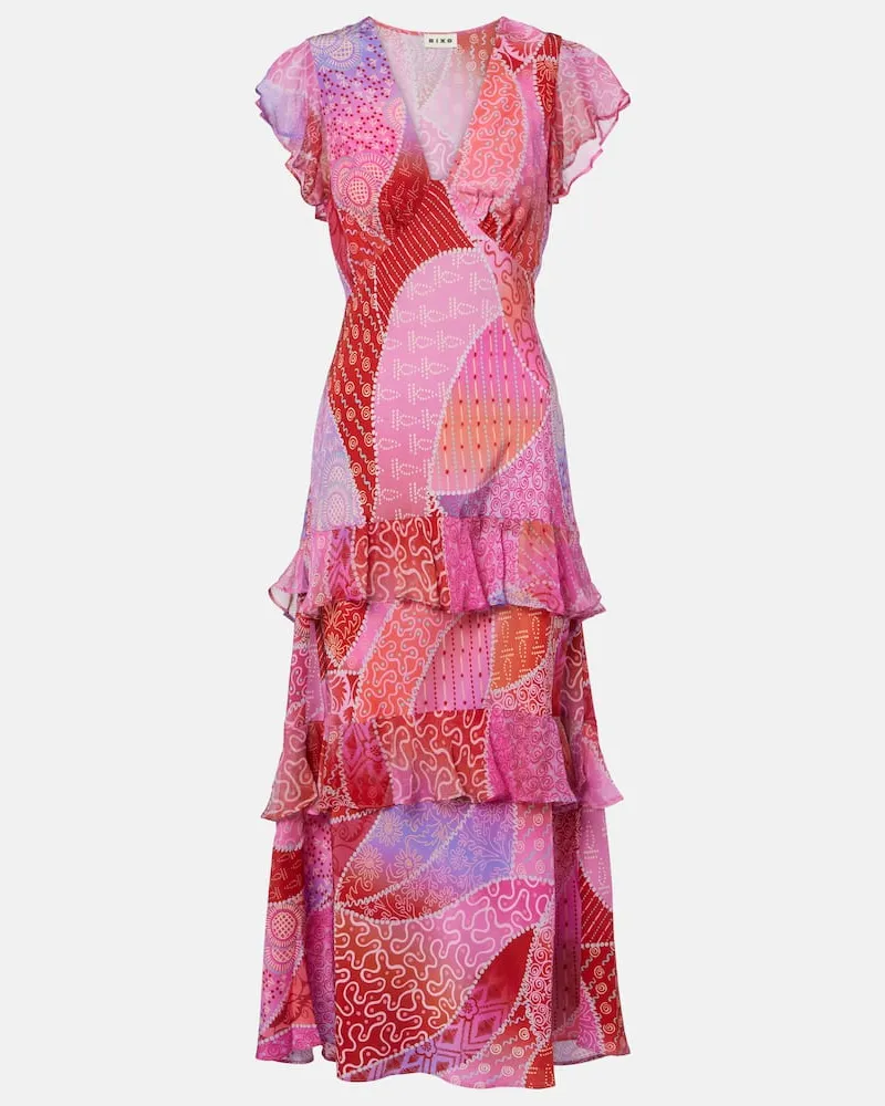 RIXO Bedrucktes Maxikleid Meena aus Seide Multicolor