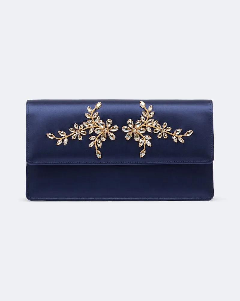 Manolo Blahnik Verzierte Clutch Capripla aus Satin Blau