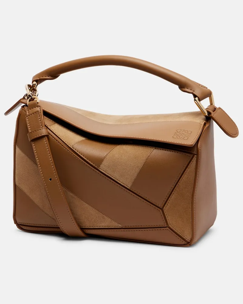 Loewe Tote Bag Puzzle Small aus Leder und Veloursleder Braun