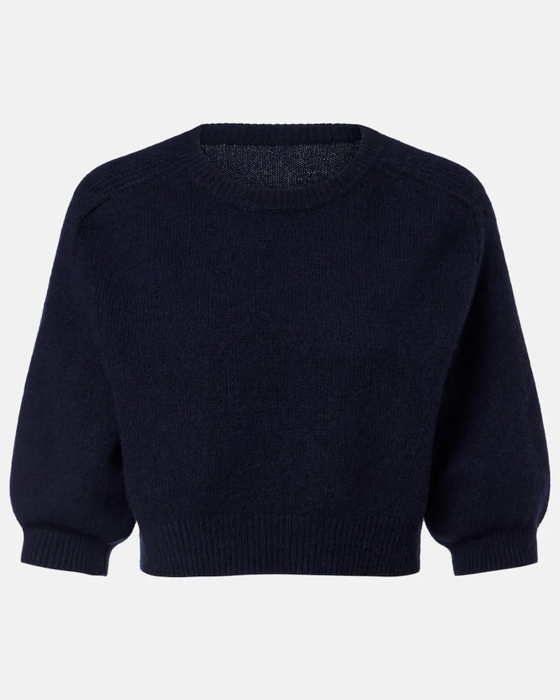 KHAITE Cropped-Pullover Lorelai aus Wolle und Kaschmir Blau