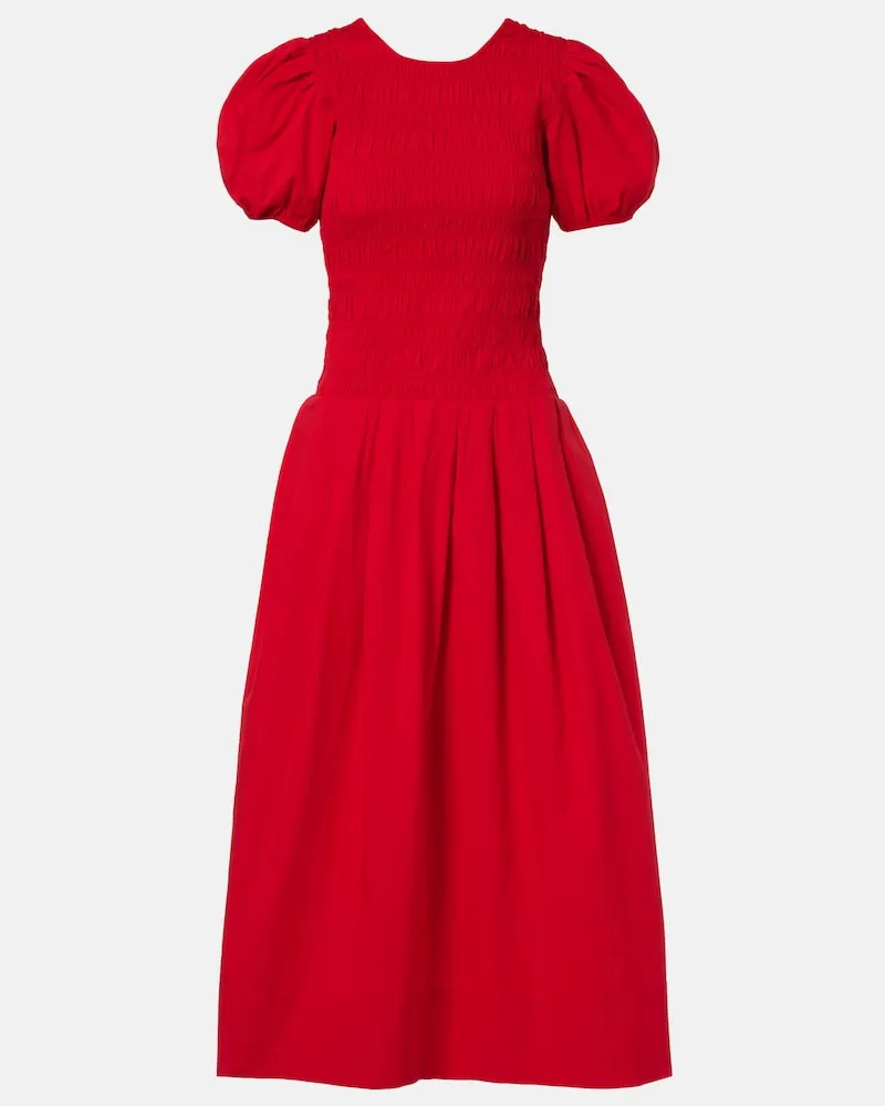 Ganni Midikleid aus Popeline Rot