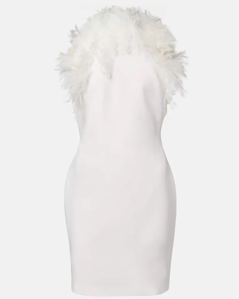 ATTICO Minikleid aus Cady mit Federn Weiß