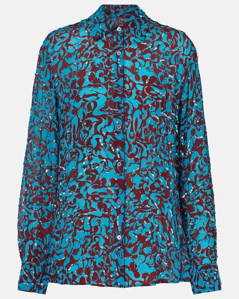 Dries van Noten Bedrucktes Hemd mit Pailletten Blau