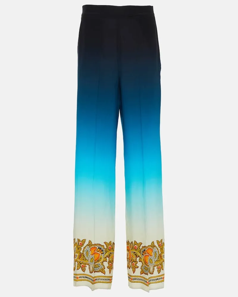 Etro Bedruckte Hose aus Seide Blau