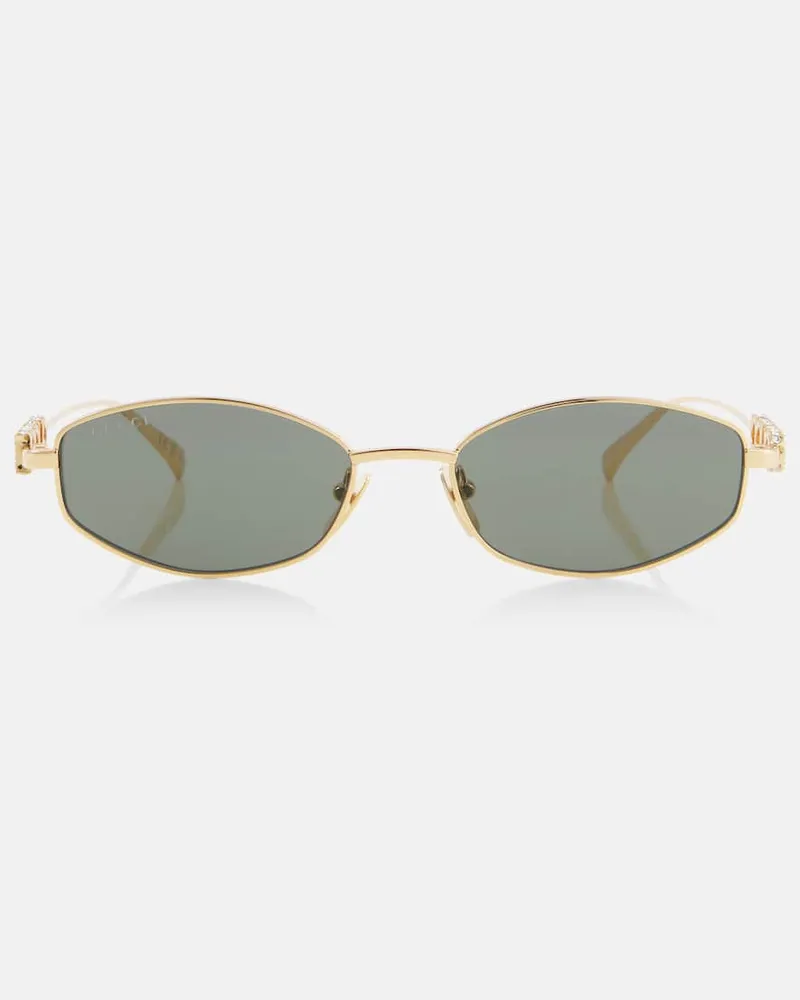 Gucci Ovale Sonnenbrille mit Kristallen Gold
