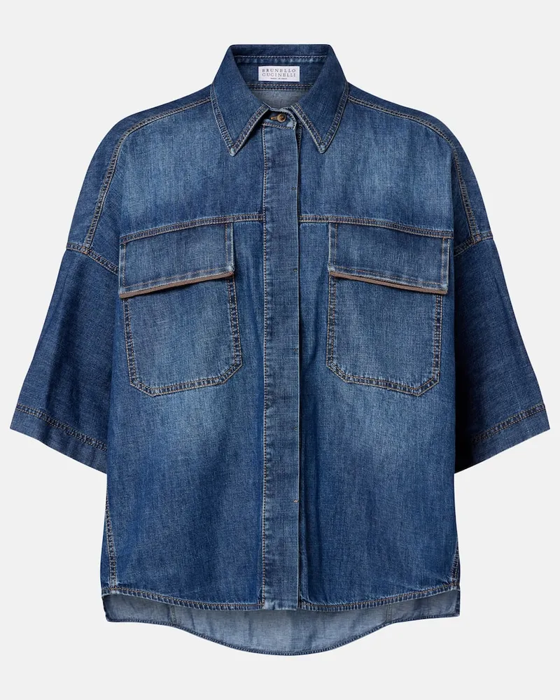 Brunello Cucinelli Top aus Denim Blau