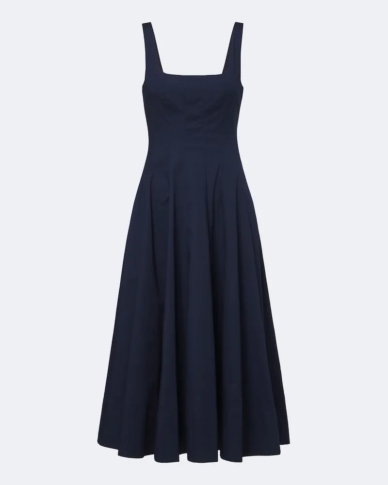 STAUD Midikleid Wells aus Baumwoll-Popeline Blau