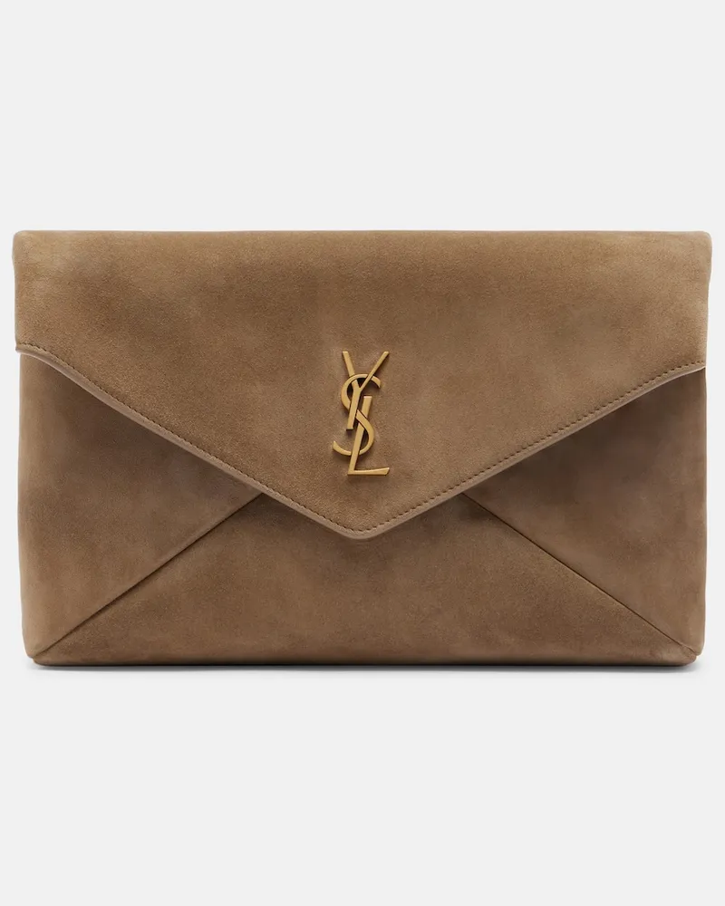 Saint Laurent Etui Cassandre aus Veloursleder Beige