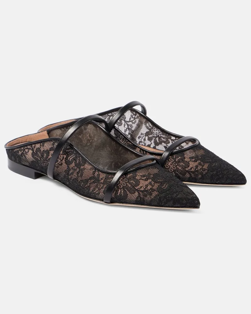 Malone Souliers Slippers Maureen aus Spitze Schwarz