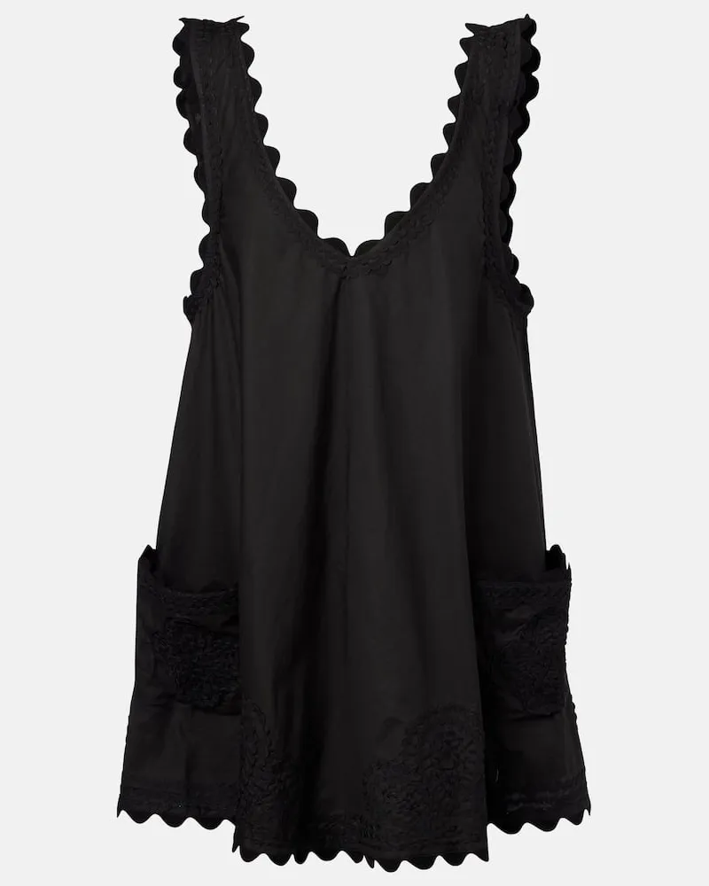 Juliet Dunn Besticktes Minikleid aus Baumwollpopeline Schwarz