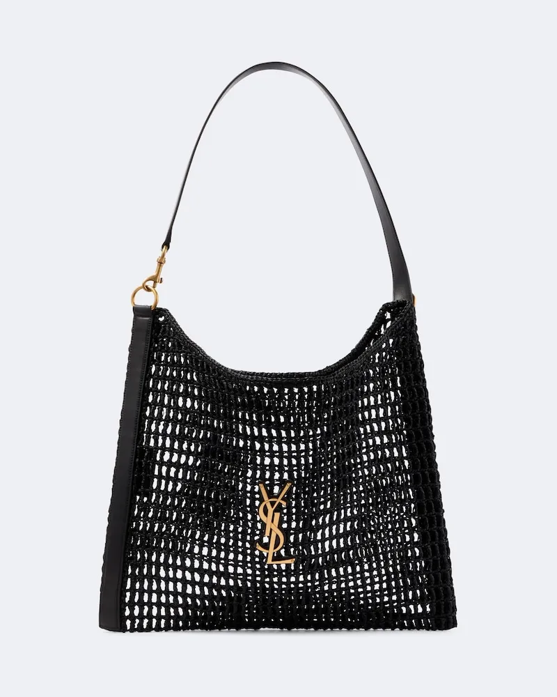 Saint Laurent Schultertasche Cassandre aus Raffiaast Schwarz