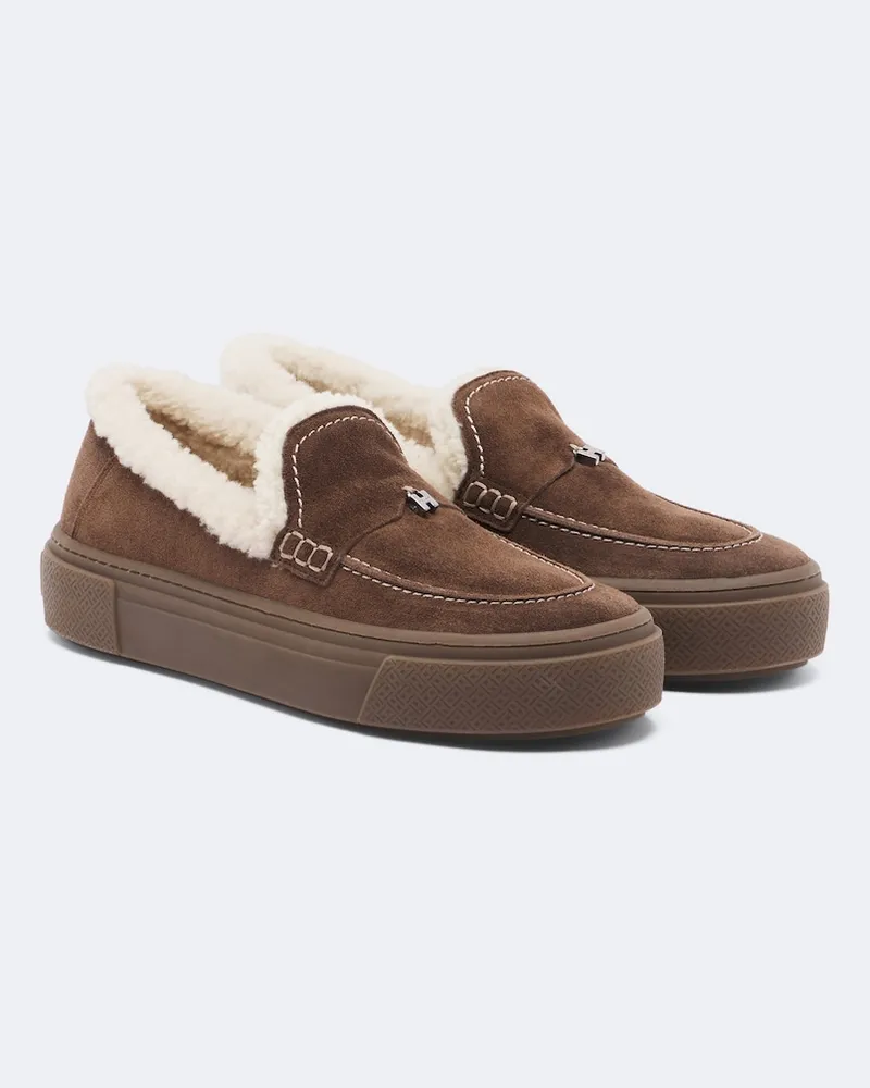 Hogan Loafers H705 aus Veloursleder mit Lammfell Braun
