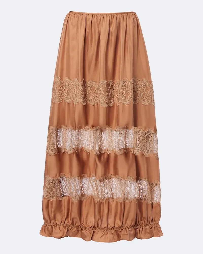 Ulla Johnson Maxirock Chantal aus Seide mit Spitze Braun