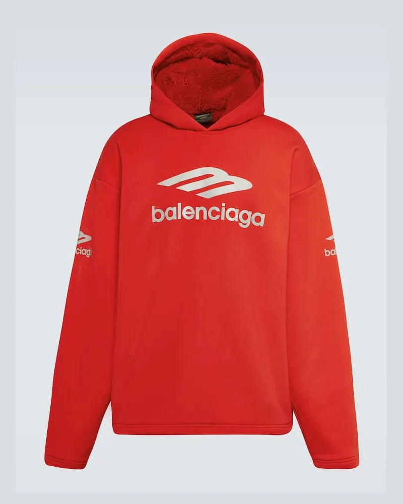 Balenciaga Hoodie 3B Sports Icon aus Baumwoll-Fleece Rot