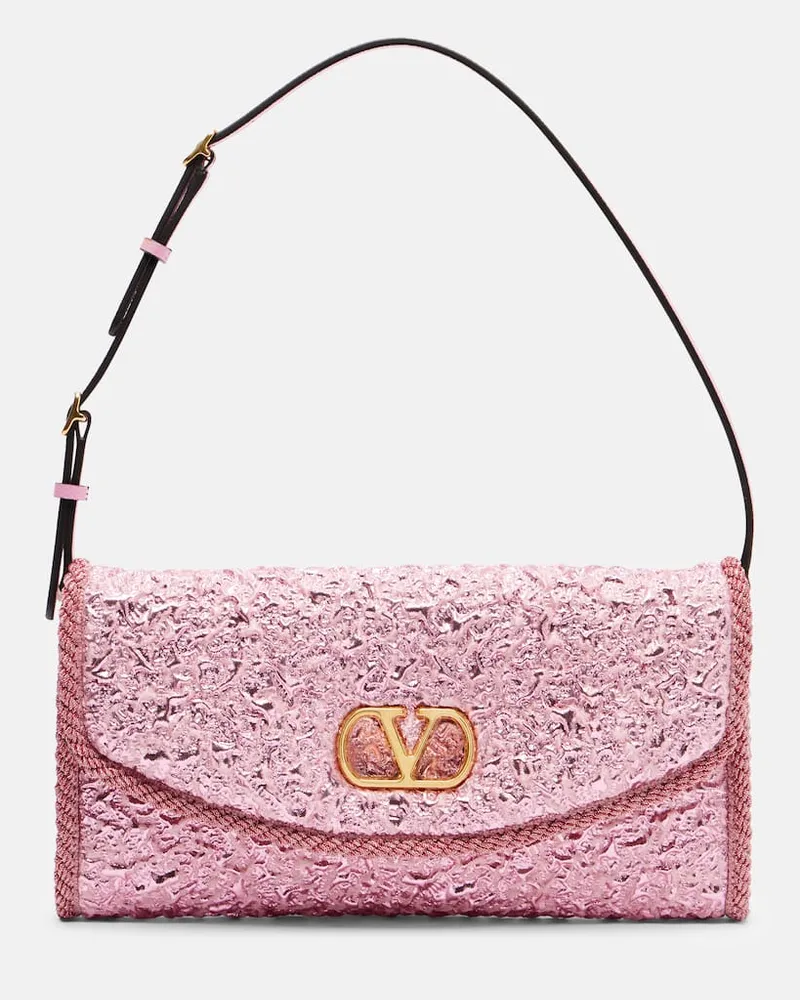 Valentino Garavani Schultertasche DeVain Small aus Cloqué Pink