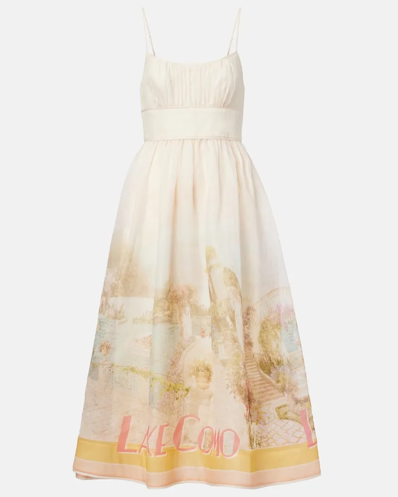 Zimmermann Midikleid Como aus Leinen und Seide Multicolor