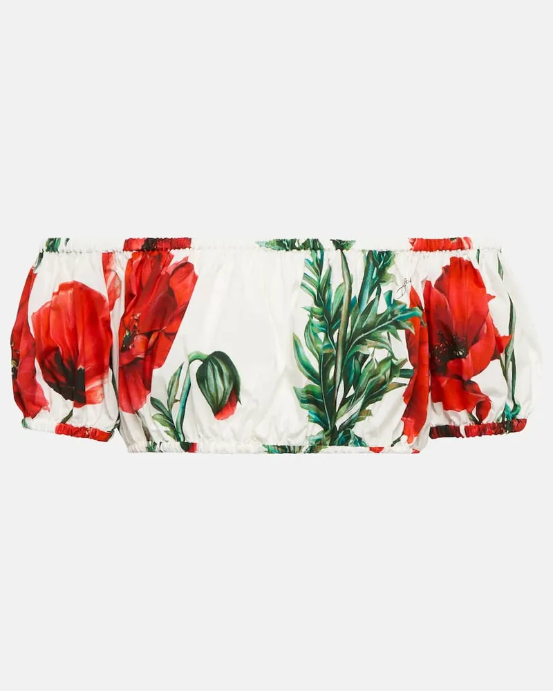 Dolce & Gabbana Bedrucktes Top aus Baumwollpopeline Multicolor