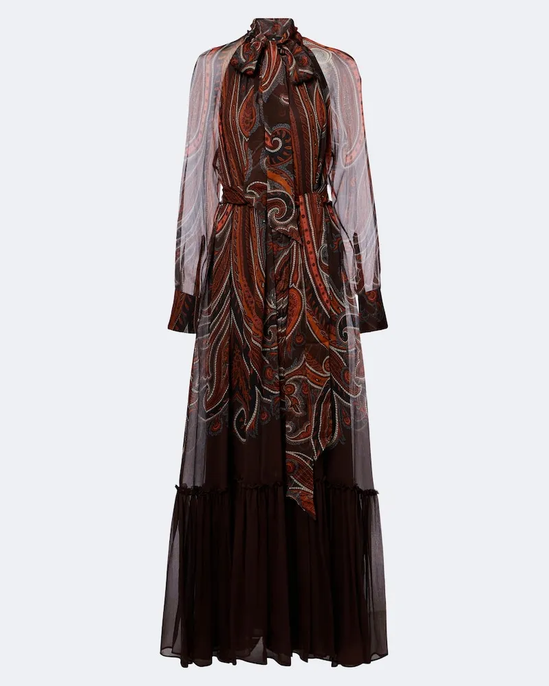 Etro Maxikleid aus Seide Braun