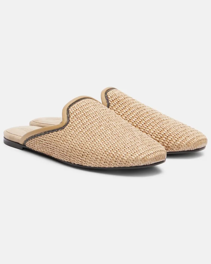 Brunello Cucinelli Slippers Monili aus Raffiabast Beige