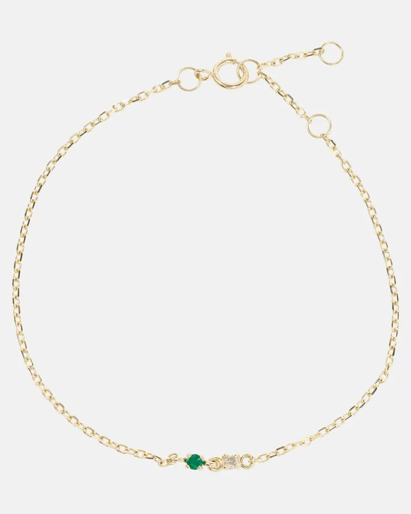 Stone & Strand Armband Tiny Emerald Goddess aus 14kt Gelbgold mit Diamant und Smaragd Gold
