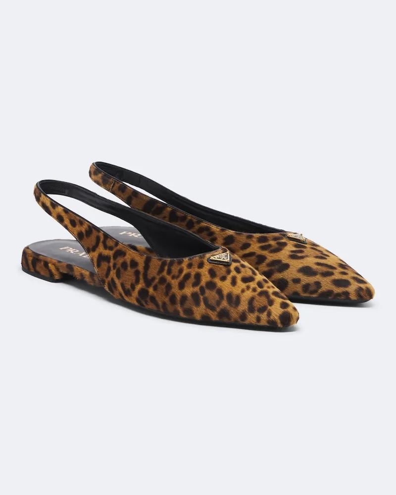 Prada Bedruckte Slingback-Ballerinas aus Kalbshaar Braun