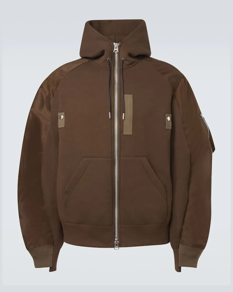 Sacai Hoodie aus Baumwoll-Twill Braun