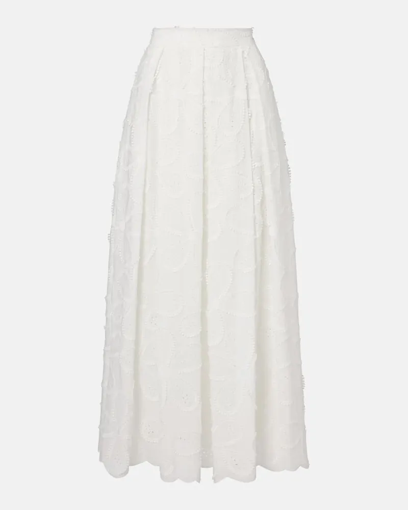 Elie Saab Bestickter Midirock aus einem Baumwollgemisch Weiß