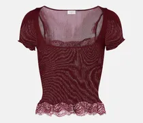 Top aus Seidensatin mit Spitze