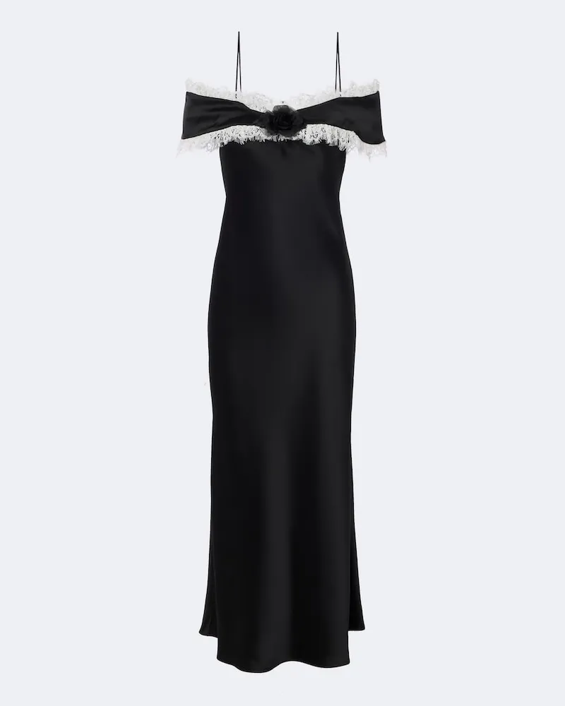 Rodarte Off-Shoulder Midikleid aus Satin mit Spitze Schwarz