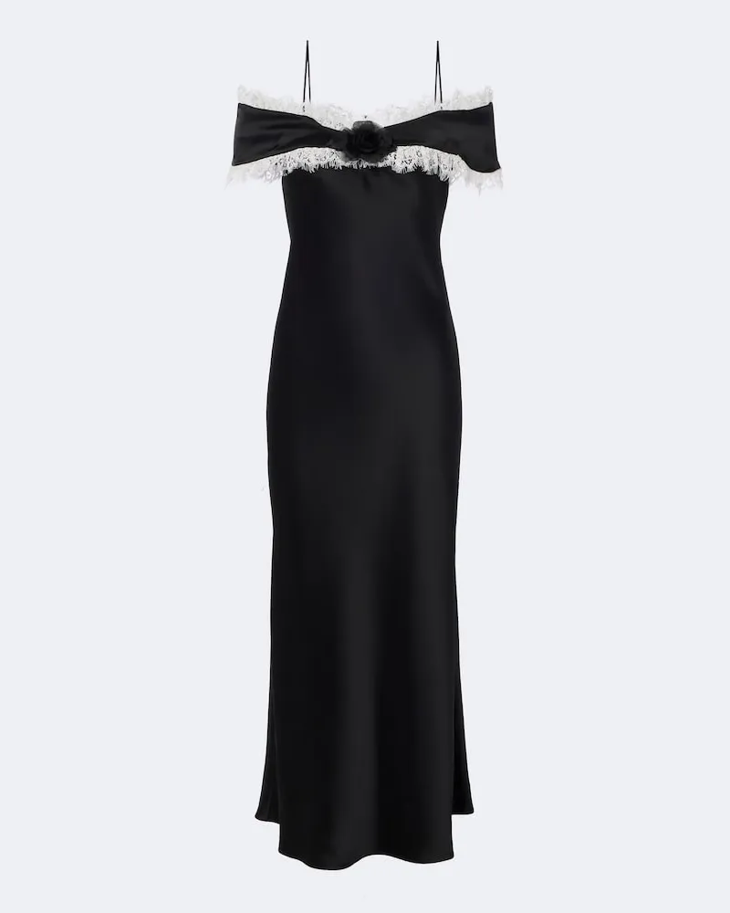 Rodarte Off-Shoulder-Midikleid aus Satin mit Spitze Schwarz