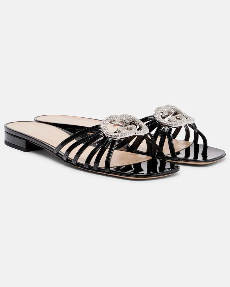 Gucci Pantoletten Alicia Interlocking G aus Lackleder Schwarz