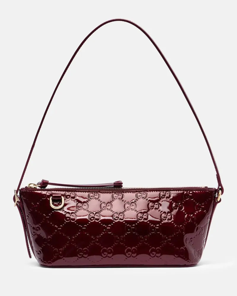 Gucci Schultertasche GG Emblem Small aus Leder Burgund
