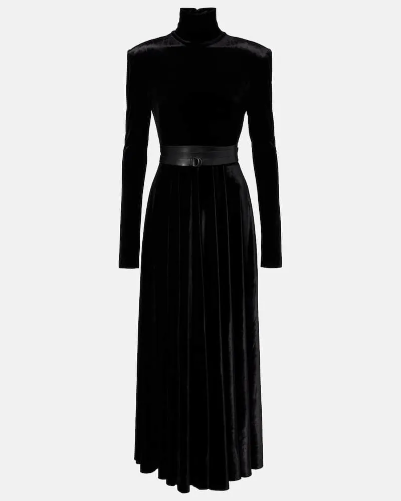 Norma Kamali Midikleid aus Samt Schwarz
