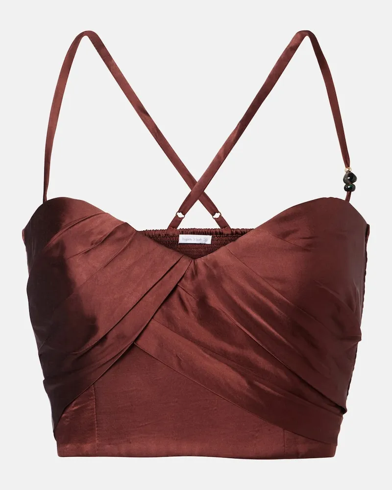 Poupette St Barth Cropped-Top Palmire aus Satin Braun
