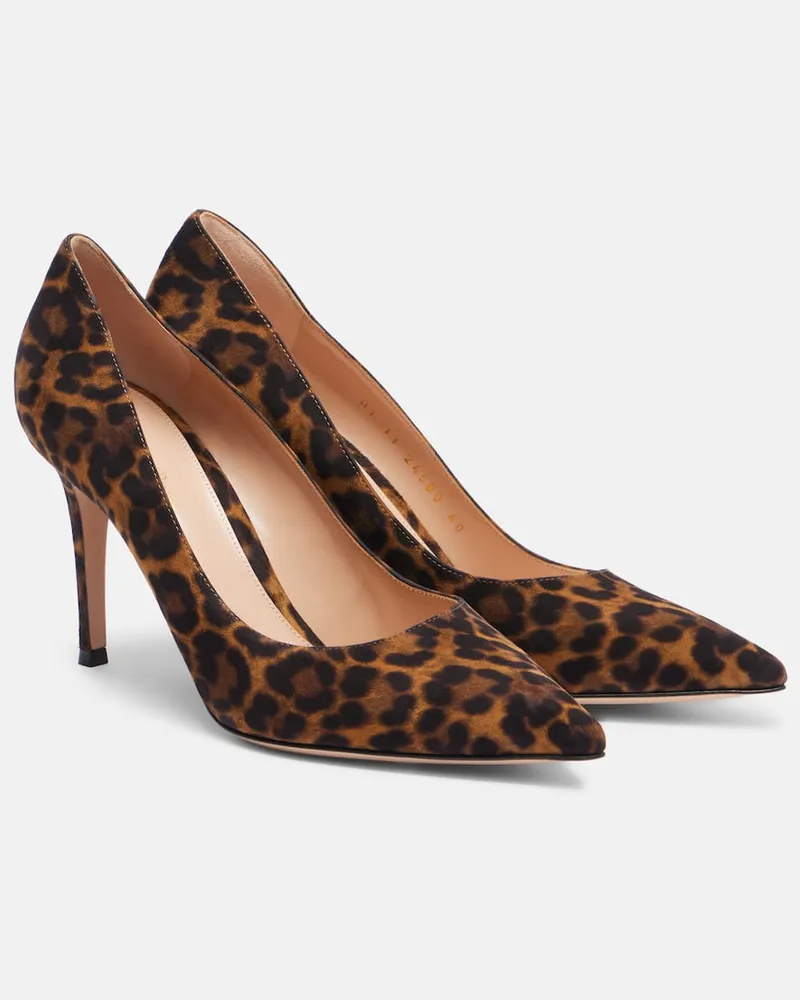 Gianvito Rossi Bedruckte Pumps Gianvito 85 aus Veloursleder Braun