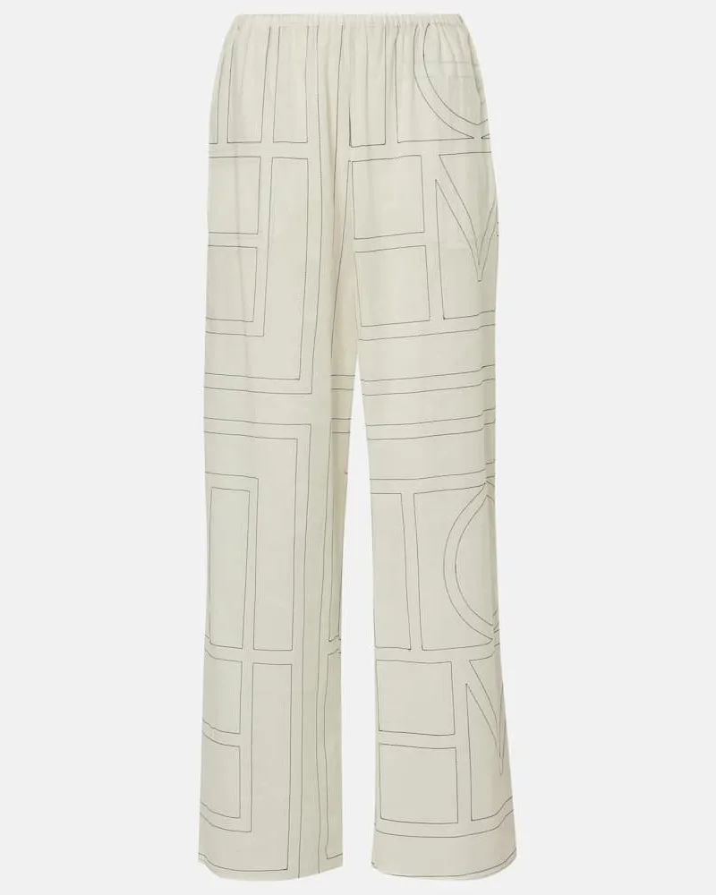 Totême Weite Hose Monogram aus einem Baumwollgemisch Weiß