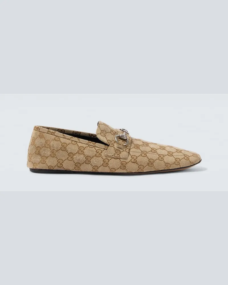 Gucci Loafers Horsebit GG aus Canvas Beige