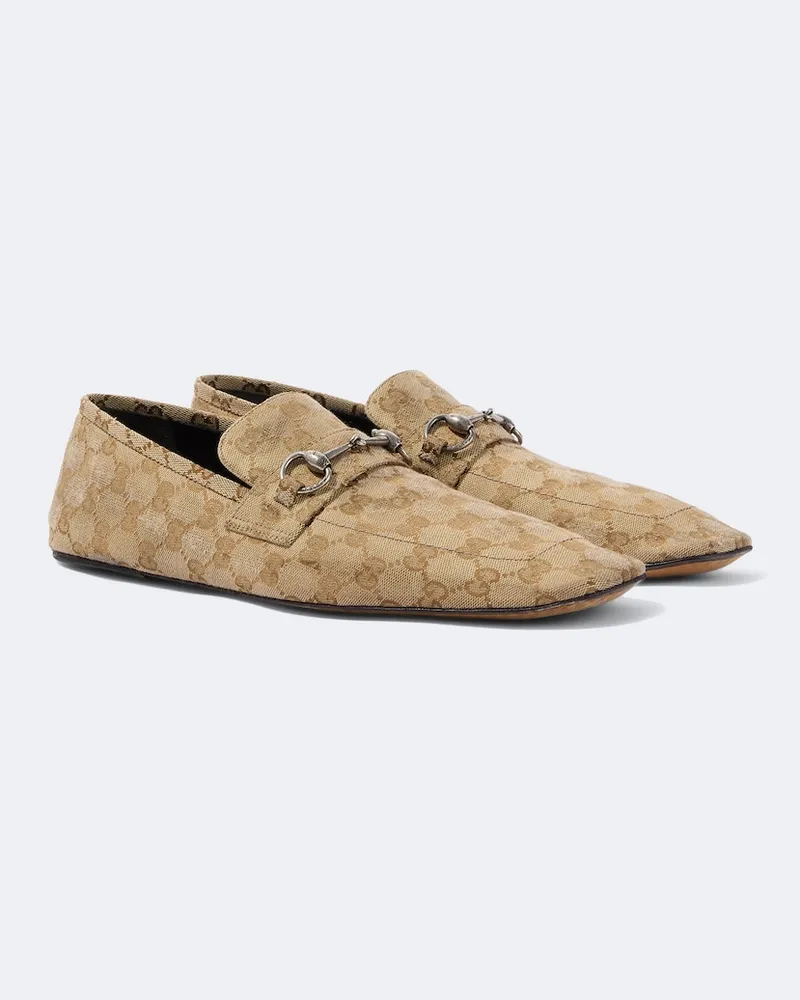 Gucci Loafers Horsebit GG aus Canvas Beige
