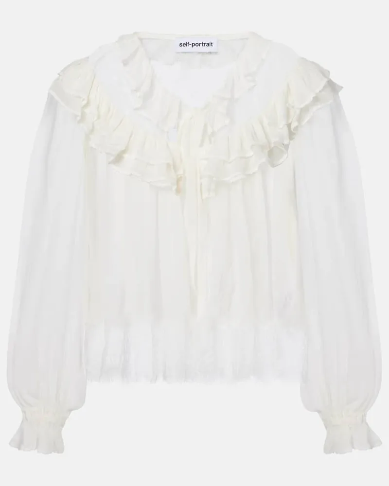 Self-Portrait Bluse aus Georgette und Spitze Weiß