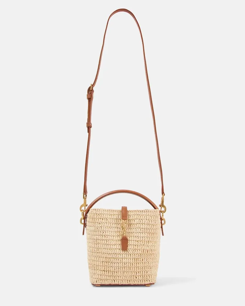 Saint Laurent Bucket Bag Le 37 Mini aus Raffiabast Nude