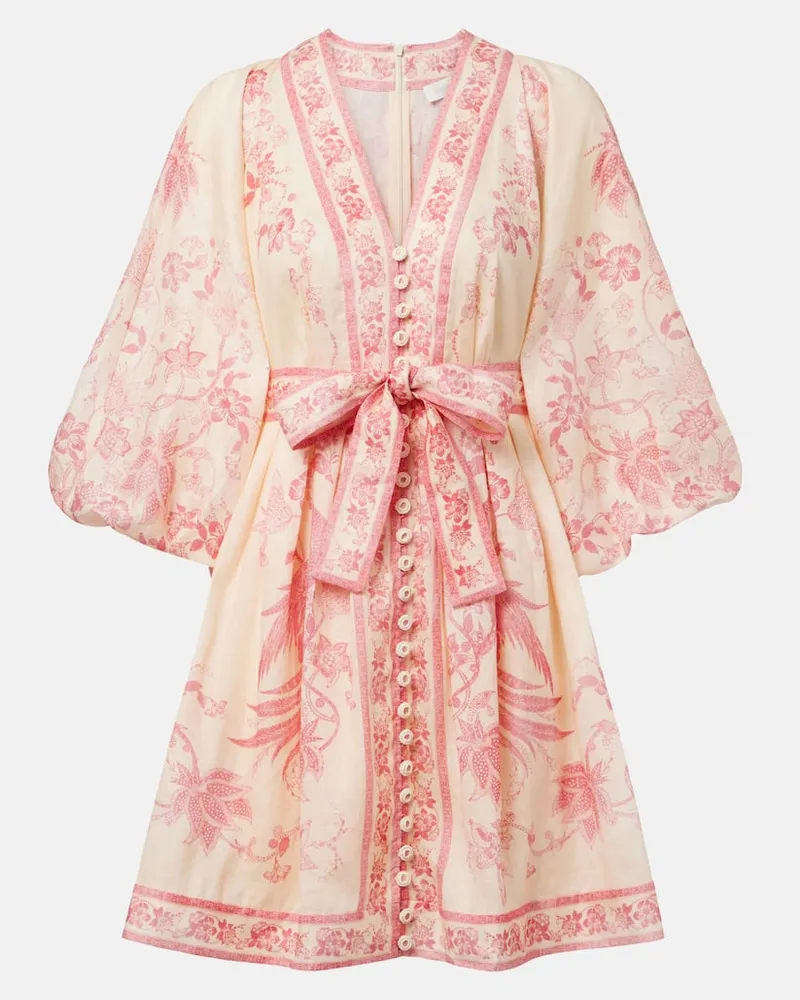 Zimmermann Minikleid Lucky aus Leinen Pink