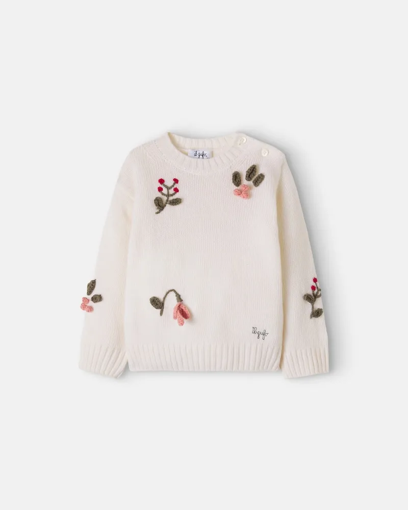 Il Gufo Bestickter Pullover aus Wolle Weiß