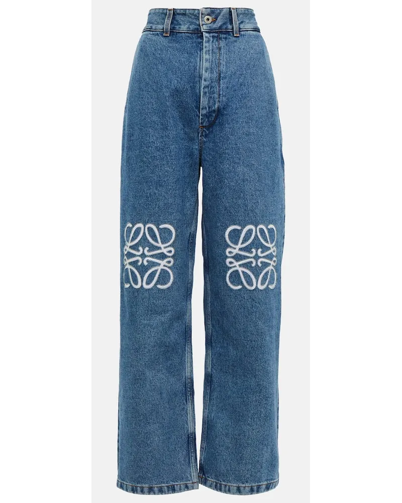 Loewe High-Rise Wide-Leg Jeans Anagram Blau